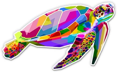 Renkli Deniz Kaplumbağası Geometrik-12 Vinil Sticker Su Geçirmez Çıkartma