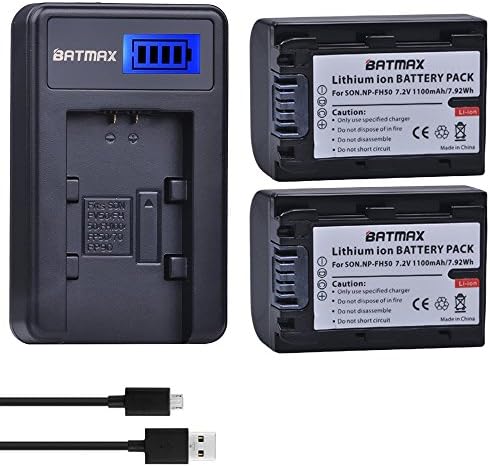 Batmax 2 Paketleri NP-FH50 Pil + LCD USB şarj aleti için Sony NP-FH30,NP-FH40, NP-FH50 H Serisi Piller;Sony Alpha DSLR A230,