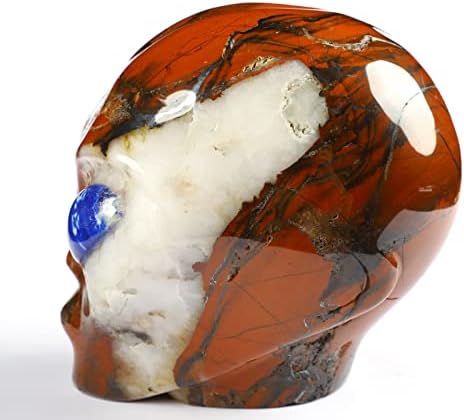 Skullis 4.1 Kırmızı Jasper Yıldız Olmak Kadın Alien Kristal Kafatası Arkadaşı ile Lapis Lazuli Gözler, El Oyma Taş Güzel Sanatlar