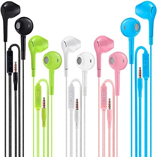 Kulaklık Mikrofonlu Kulaklıklar 5'li Paket, Gürültü Yalıtımlı Kablolu Kulaklıklar, Güçlü Ağır Bas Stereo'lu Kulaklıklar, Android,
