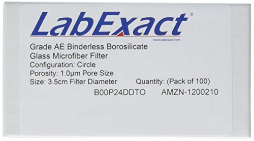LabExact 1200210 Sınıf AE Cam Mikrofiber Filtre, Bağlayıcısız Borosilikat Cam, 1,0 µm, 3,5 cm (100'lü Paket)