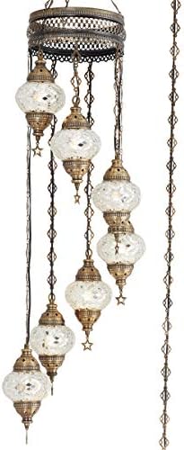 7 Küre Swag Fiş Türk Fas mozaik Bohemian Tiffany tavan asılı kolye ışık lamba avize aydınlatma ile 15 ayaklar kordon zincir