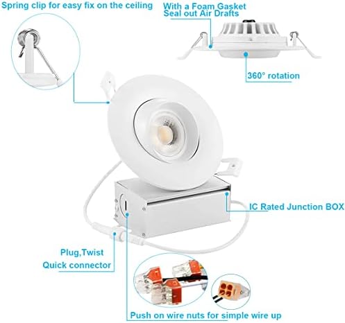 Drart gömme aydınlatma 4 inç LED Gimbal ayarlanabilir Canless ışıkları 3000 K / 4000 K / 5000 K seçilebilir 12 W Dim 100 W