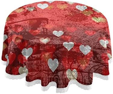 Doku Kalpler Romantik Yuvarlak Keten Masa Örtüsü Yerleşimi Dantel Kenar Masa Örtüsü Mutfak Yemek Dekorasyon için 60 İnç