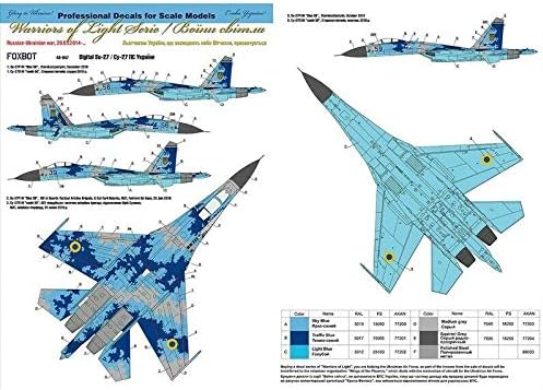 Sukhoi Su-27P için Çıkartma Seti, Ukrayna Hava Kuvvetleri, Dijital Kamuflaj (Maskeli Çıkartmalar) 1/48 Ölçekli Foxbot 48-047A