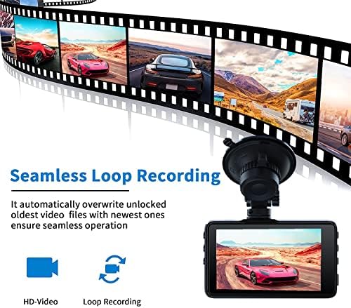 Dash Kamera 1080P Full HD, 2 Montaj Seçeneği, Ön Panel Kamerası Video Kaydedici 3 LCD Ekranlı Otomobiller için Dashcam, Gece
