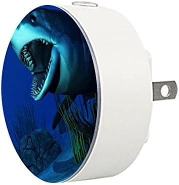 2 ADET LED Gece Işıkları Yuvarlak Alacakaranlıkta Şafak Sensörü 3D Köpekbalığı Plug in Gece Lambası Koridor, Yatak Odası, Çocuk