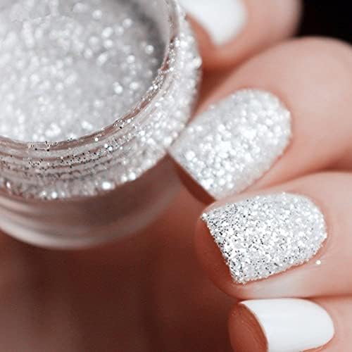 10 ml / kutu Tırnak Glitters Toz Nails İpuçları Beyaz Gümüş Toz Toz 1mm Manikür Nail Art Süslemeleri