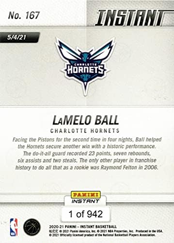 2020-21 Panini Anında Basketbol 167 LaMelo Topu Çaylak Kartı Hornets-Sadece 942 yapıldı!