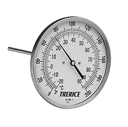 Trerice B8320627 Arka Bağlantı Bimetal Termometre, 1/2 NPT Bağlantısı, 3 yüz, 6 kök, 0-250F & C