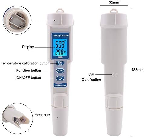 Bevve Koleksiyonu Enstrüman 4 in 1 TDS PH ölçer PH/TDS/EC/Sıcaklık Ölçer Dijital Su Kalitesi Monitör Test için Havuzları, içme