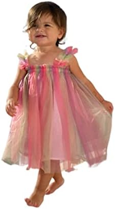 Bebek Yürüyor Bebek Kız Yaz Kıyafetler Pullu Sundress Kolsuz Örgü Yıldız Elbise Gökkuşağı Fırfır Tül Dantel Elbise