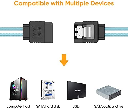 CableCreation SATA III Kablosu, [5'li Paket] 8 inç SATA III 6.0 Gbps 7pin Dişi Düz Açılı Dişi Veri Kablosu, Kilitleme Mandallı,