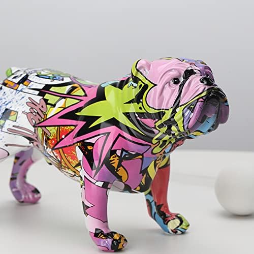Renkli Graffiti Bulldog Heykeller, Graffiti Sanat Ayakta İngilizce Bulldog Fransız Bulldog Heykeli Süsleme, Renkli Köpek Dekor
