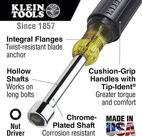 Klein Tools 65160 Takım Seti, Metrik Somun Sürücü Seti Boyutları 5, 5.5, 6, 7, 8, 9, ve 10 mm, 3 inç Krom Plaka İçi Boş Miller,