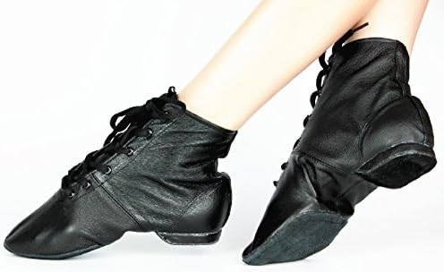 Cheapdancing kadın Deri Uygulama Dans Ayakkabıları Caz Çizmeler Yumuşak Tabanlı Yüksek Çizmeler, Siyah