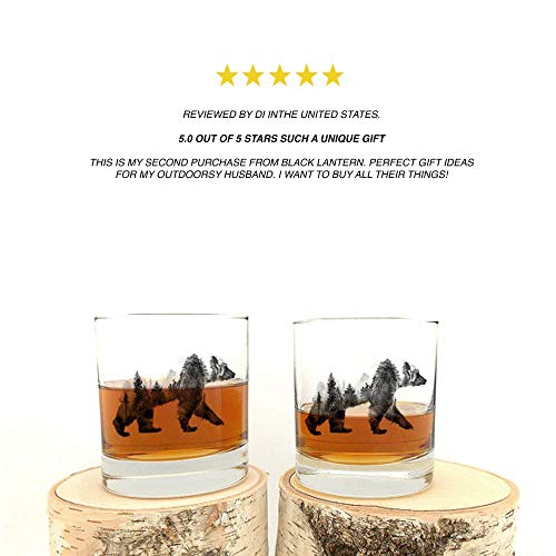 Siyah Fener tarafından Viski Bardakları-El Yapımı Viski Bardağı Seti ve Bar Gözlükleri-Çift Pozlama Ayı Tasarımı (İki 11oz