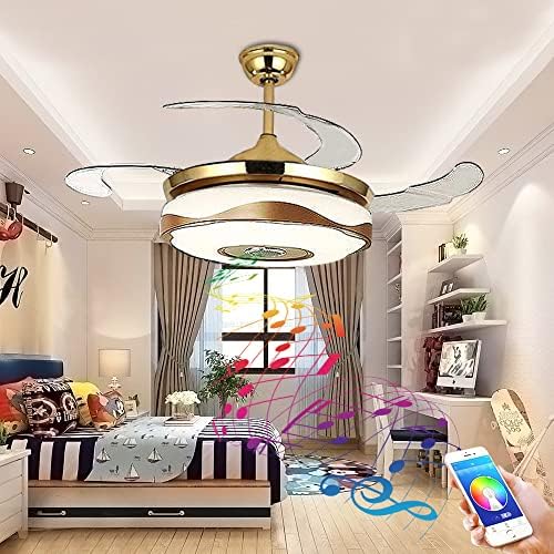 KALRİ 36 inç Modern tavan vantilatörü ile 7 renk dim LED ışıkları, Bluetooth müzik çalar uzaktan kumanda görünmez Fan avize