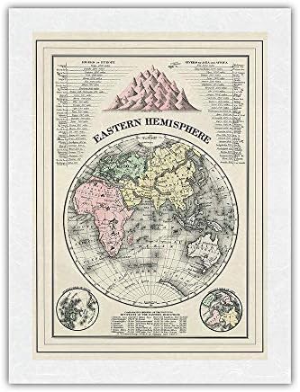 Doğu Yarımküre Haritası-William M. Bradley c. 1887 tarafından Vintage Resimli Harita-Premium Unryu Pirinç Kağıdı Sanat Baskısı