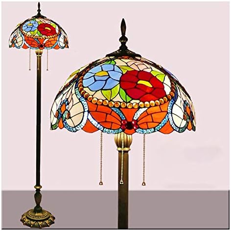 ZWJ-Zemin lambası Tiffany zemin lambası Vitray 3 ışıkları antika Taban oturma başucu okuma Yatak odası Kahve Hediyeler (Renk:
