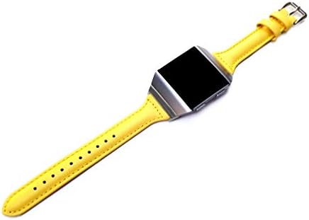Fitbit İyonik Akıllı Saat ile Uyumlu Sarı Renkli Bant Hızlı Serbest Bırakma Adaptörlü İnce Zarif Yumuşak Deri Kayış Bileklik