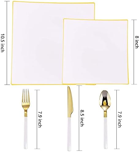sofra 50 Parça Sofra Beyaz Kare İle Altın Jant Plastik Plaka İle Gümüş Düğün Parti Malzemeleri Unisex (Renk: A)
