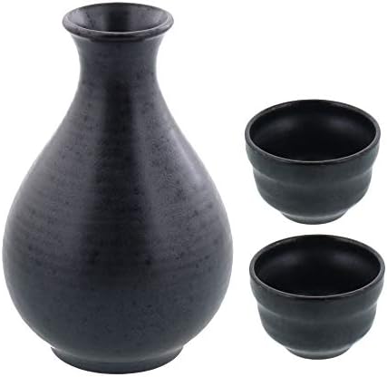 Zen Masa Japonya Sake Şişe (Tokkuri) ve 2 Sake Bardak (Guinomi) Hediye Kutusu ile Set Japonya'da yapılan-Demir Siyah