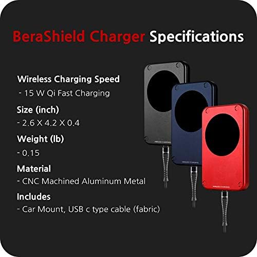 BeraShield 15W Kablosuz Hızlı Şarj Cihazı Manyetik Takılabilir Alüminyum Lüks Kompakt İnce (AC Adaptörü Yok) (Kırmızı)