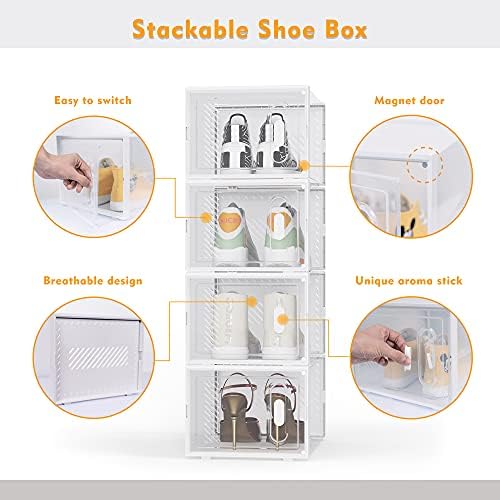 Ayakkabı Kutusu, 8 Paket Büyük Ayakkabı saklama kutuları Şeffaf Plastik Istiflenebilir, ayakkabı organizatörü Kapları Kapaklı