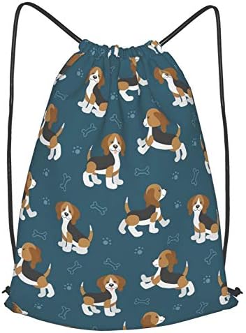 İpli sırt çantası Sevimli Karikatür Köpek Yavruları Beagle Köpek Dize Çanta Seyahat Plaj Dans Spor Salonu Sackpack için Kadın