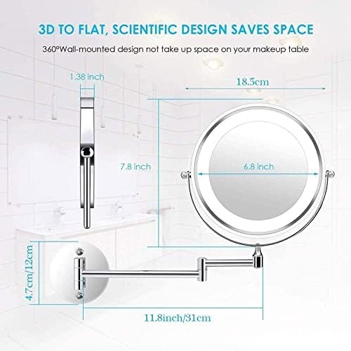 XKUN 10 kat Büyük Büyütme Çift Taraflı Katlanır LED banyo Aynası Depolama Tipi 360 ° Döndürme