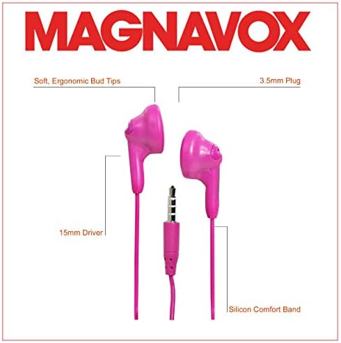 Magnavox MHP4820-PK Pembe Sakızlı Kulaklıklar / Pembe, Beyaz, Siyah, Mavi ve Turkuaz Renklerde Mevcuttur / Sakızlı Kulaklıklar