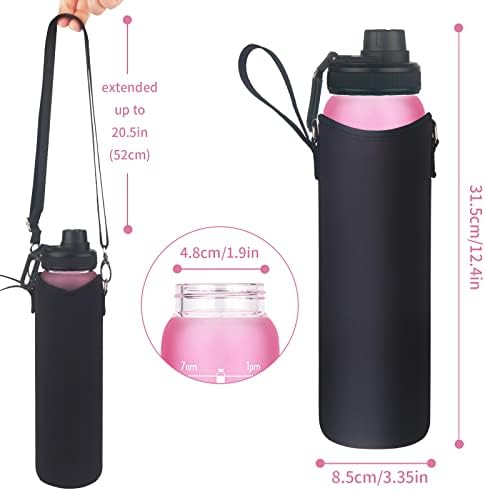 Seekua Spor Borosilikat Cam Su Şişesi 32 oz, BPA Ücretsiz Motivasyon Cam içme şişesi ile Neopren Kollu için Spor Salonu, Yoga,