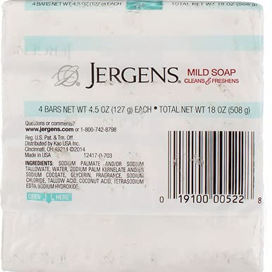 Jergens Yumuşak Sabun Temizler ve Tazeler 4 bar, 4.5 oz (7 Paket)