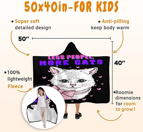 Daha Az İnsan,Daha Fazla Kedi Kapşonlu Battaniye Hediye Kız Erkek Çocuk Giyilebilir Atar Süper Yumuşak Microplush Hafif Pazen