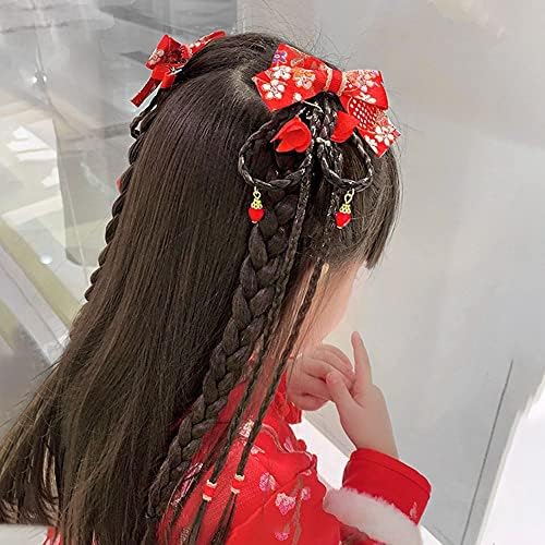 CHENJİE 1 Çift Vintage Çiçek İnci Saç Tokası Bebek Peruk Saç Tokası Headdress Çin Yeni Yılı Antik Hanfu Headdress Çiçek Püskül