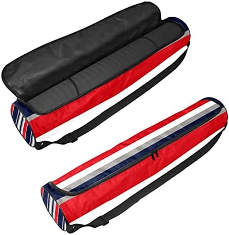 Yoga Mat Taşıma Çantası Omuz Askısı ile Mavi Kırmızı Beyaz Şerit Desen, 6. 7x33. 9in/ 17x86 cm Yoga Mat Çantası Spor Çantası