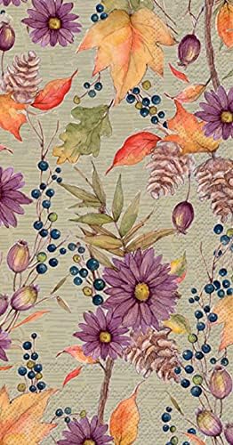 Sonbahar Çiçek Temalı Misafir Havluları - 32 Sayım | Anett Tasarım | Büfe Mutfak veya Banyo için Dekoratif Kağıt Peçeteler