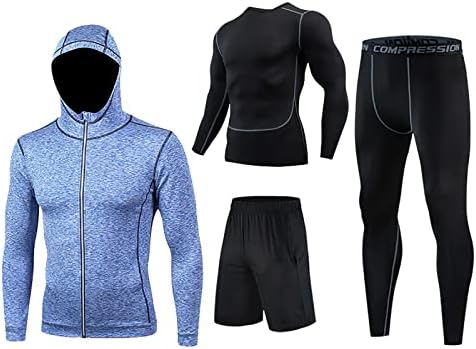 LJHH 4 ADET Spor Giyim Çabuk Kuruyan Sıkı egzersiz kıyafetleri Erkek Ince Spor Takım Elbise Ceket Çabuk Kuruyan termal iç çamaşır