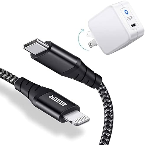 ESR USB-C'den Yıldırım Kablosuna 3.3 ft MFi Sertifikalı + ESR 20W USB-C Hızlı Şarj Cihazı, iPhone 13/13 Pro/13 mini/13 Pro