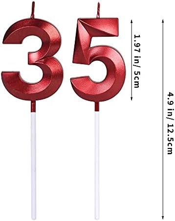Kırmızı 35th & 53th Doğum Günü Mumlar için Kek, Numarası 35 53 Glitter Mum Kek Topper için Parti Yıldönümü Düğün Kutlama Dekorasyon