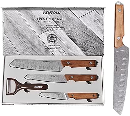 Mutfak Bıçak Seti, Retrosohoo 4 Parça Ultra Keskin Paslanmaz Çelik Gümüş Kum Vintage Şef Bıçak Setleri (Beyaz)