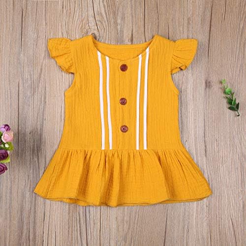 Fepege Bebek Kız Pamuk Keten Kısa Kollu Elbiseler Toddler Kız Düz Renk Yaz Rahat Elbise