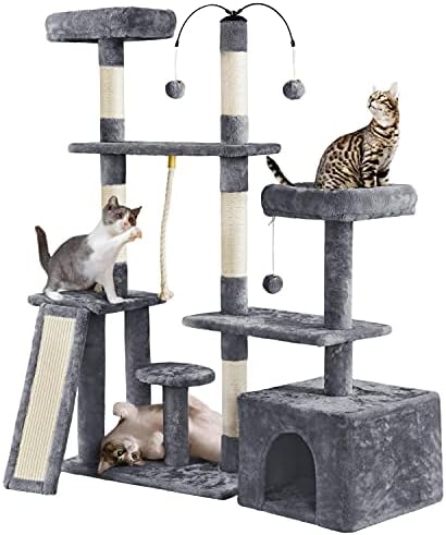Yaheetech Kapalı Kediler için Çok Seviyeli Kedi Ağacı Kedi Kulesi, Tırmalama Direkleri ile Kedi Kınamak, Peluş Levrek, Yavru
