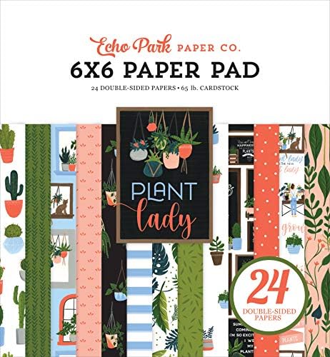Echo Park Paper Company Plant Lady 6x6 Tampon kağıt, mavi, yeşil, pembe, şeftali, siyah