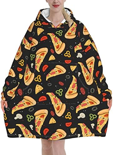 Battaniye Kazak Erkekler Sevimli Pizza Giyilebilir Battaniye Kazak Boy Kapşonlu Battaniye Kazak Uzun Kollu