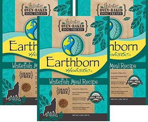 Earthborn Bütünsel Beyaz Balık Yemek Tarifi Bütünsel Fırında Pişmiş Köpek Muameleleri, 2 lb, 3'lü Paket