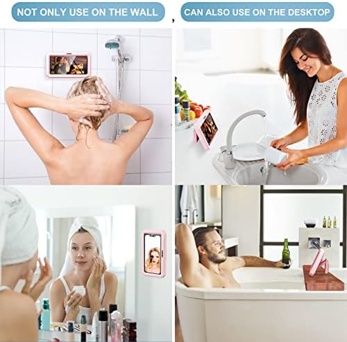 TOBRBE Duş telefon tutucu Su Geçirmez 360°Rotasyon, Herhangi Bir Açı Ayarlanabilir, Ayna/Duvar / Masaüstü Montaj telefon Tutucu