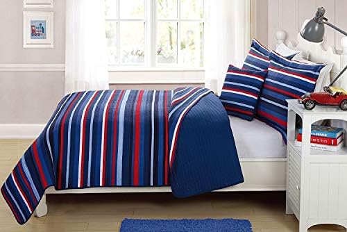 Zarif Ev Dekor Renkli Açık ve Koyu Mavi Kırmızı Beyaz Çizgili Tasarım Eğlenceli Renkli Yorgan Yatak Örtüsü yatak Seti Dekoratif