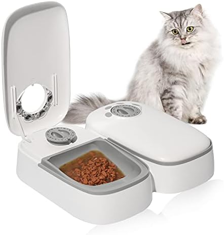 PeTnessGO Otomatik 2 Öğün Kedi Besleyici, Zamanlayıcılı Evcil Hayvan Besleyici, Kuru veya Yarı Nemli Yiyecekler için Zamanlanmış